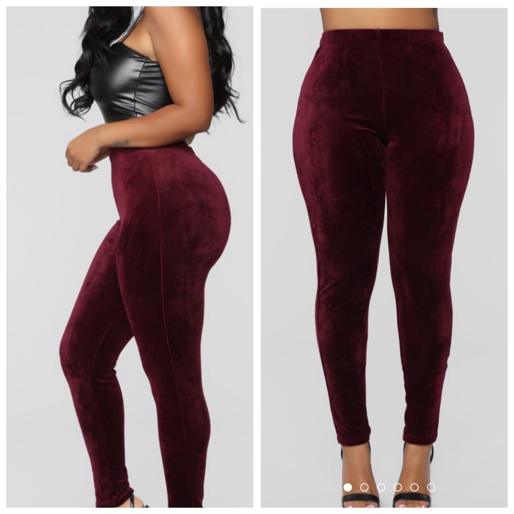 ✨OFFERS? Soft velour burgundy leggings
